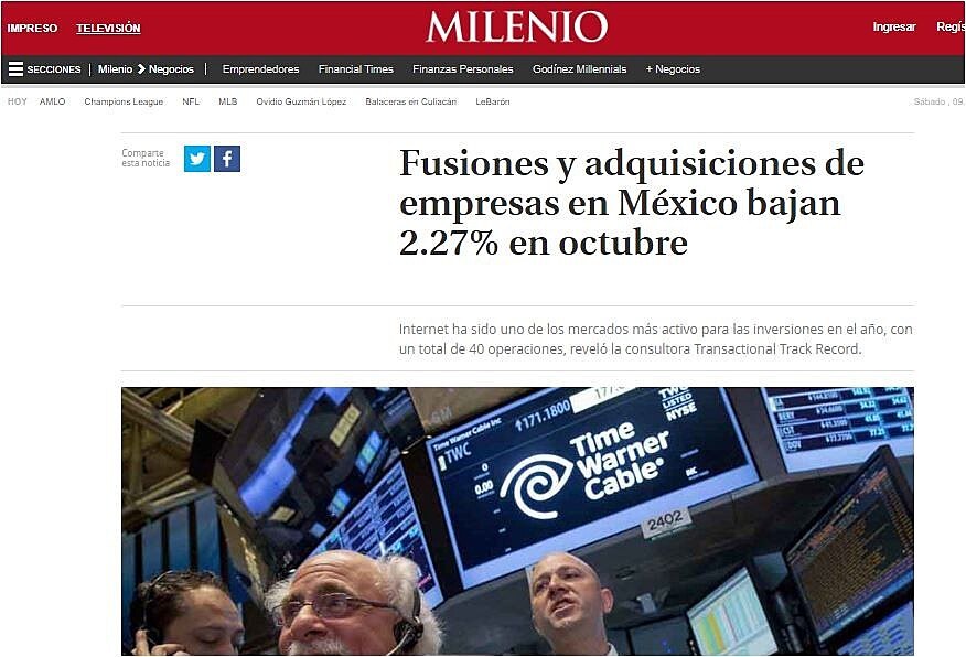 Fusiones y adquisiciones de empresas en Mxico bajan 2.27% en octubre